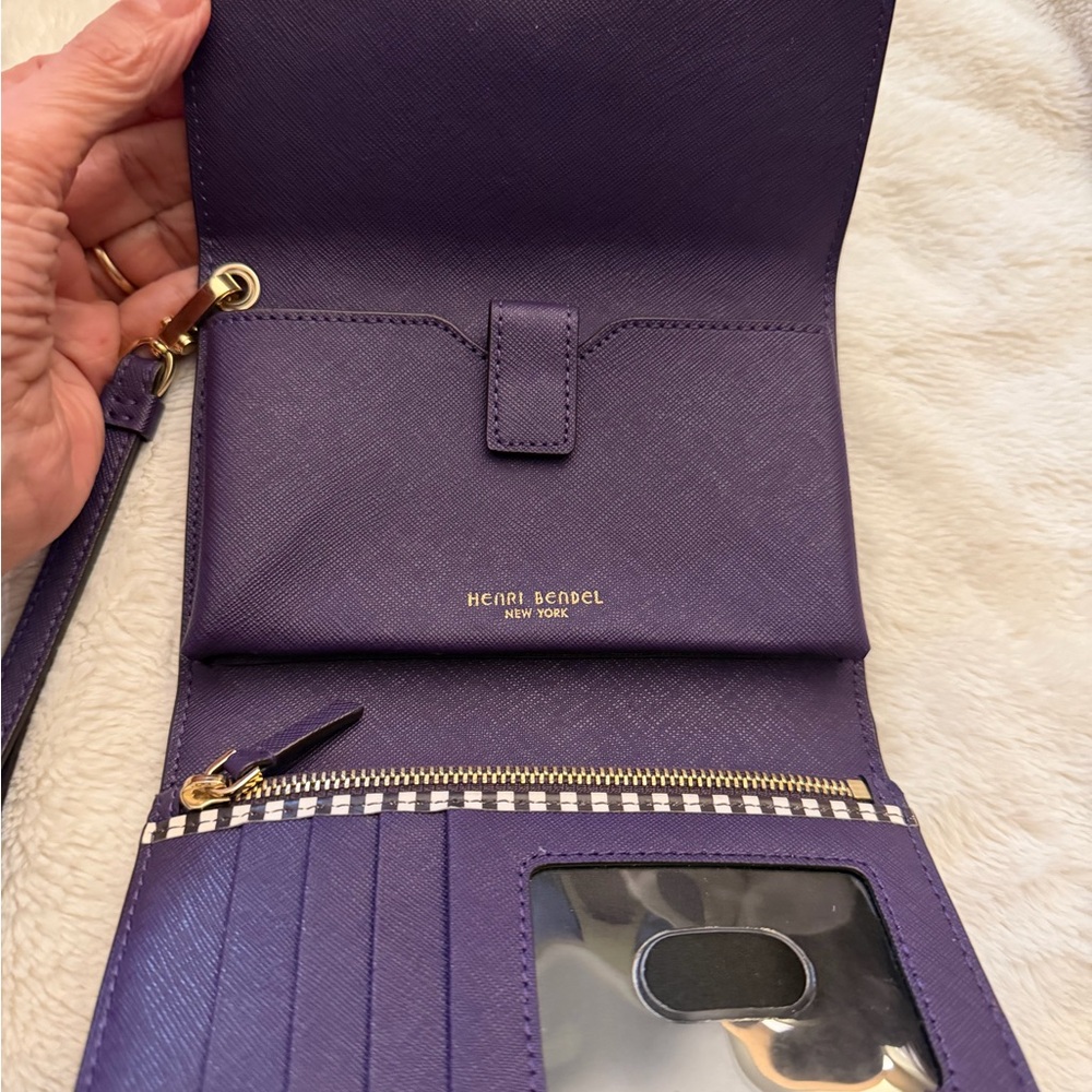 Henri Bendel Wristlet, Wallet, Organizer in Deep Purple with Gold Accents - Picture 3 of 10